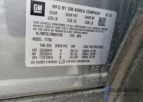 2021 Chevrolet Trailblazer Rs z USA, uszkodzony, nr VIN KL79MTSL7MB060188